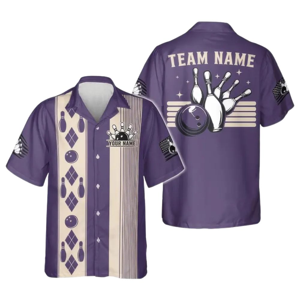 Custom Mens Retro Bowling Hawaiian Shirts Blue, Custom Retro Bowling Team Shirts BZ0268