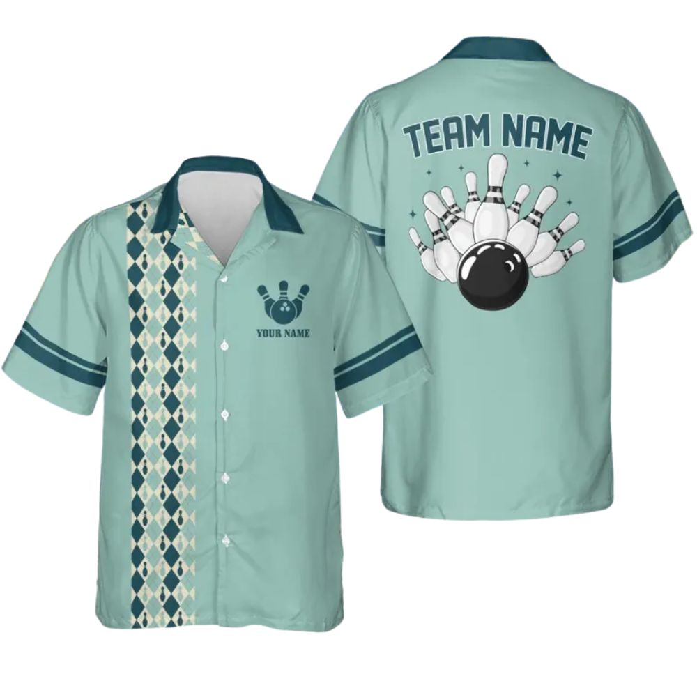 Custom Teal Retro Bowling Hawaiian Shirts Men Women, Custom Retro Bowling Team Shirts BZ0269