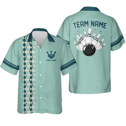 Custom Teal Retro Bowling Hawaiian Shirts Men Women, Custom Retro Bowling Team Shirts BZ0269