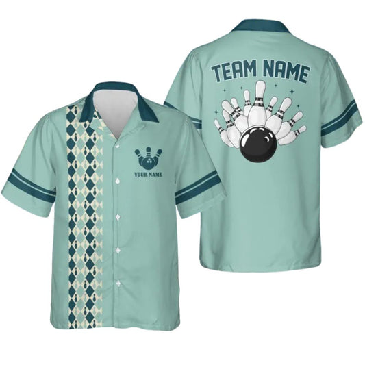 Custom Teal Retro Bowling Hawaiian Shirts Men Women, Custom Retro Bowling Team Shirts BZ0269