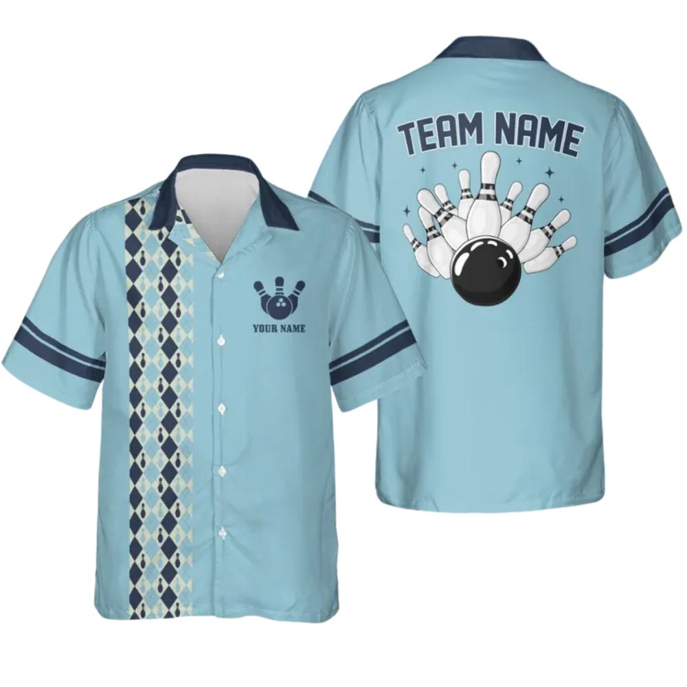 Custom Teal Retro Bowling Hawaiian Shirts Men Women, Custom Retro Bowling Team Shirts BZ0269