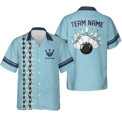 Custom Teal Retro Bowling Hawaiian Shirts Men Women, Custom Retro Bowling Team Shirts BZ0269