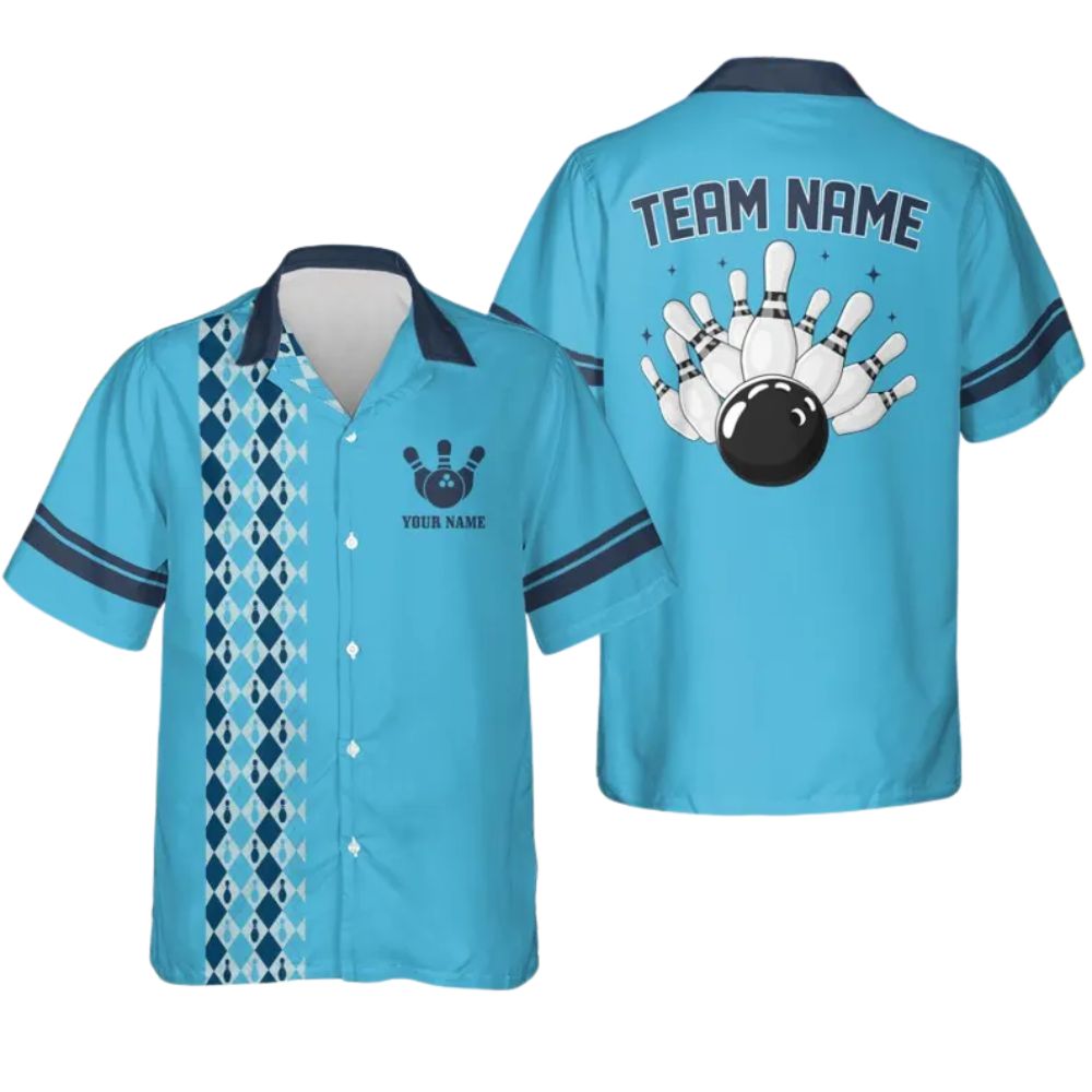 Custom Teal Retro Bowling Hawaiian Shirts Men Women, Custom Retro Bowling Team Shirts BZ0269