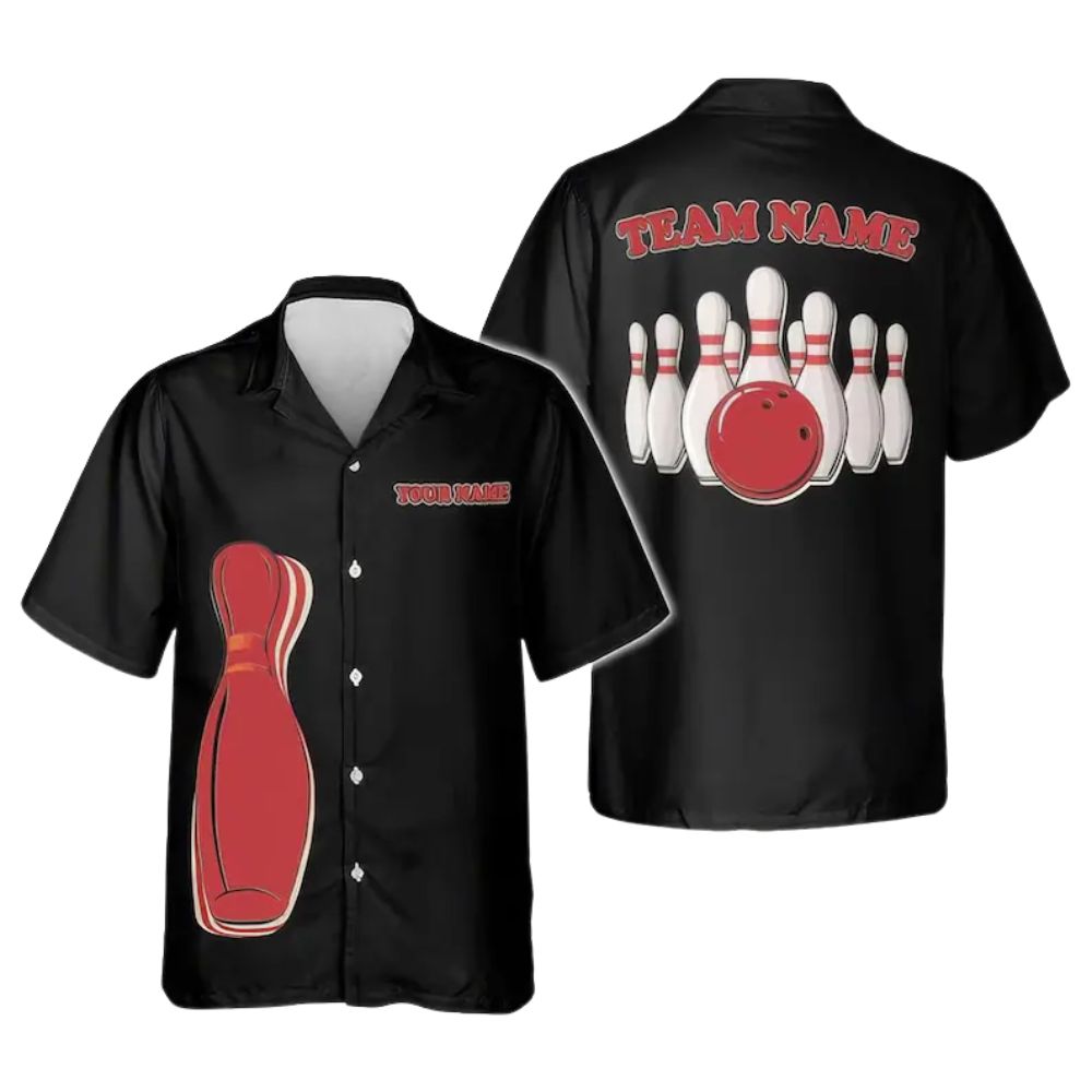 Custom Red Black Hawaiian Bowling Team Shirts For Men and Women, Custom Bowling Shirts BZ0271