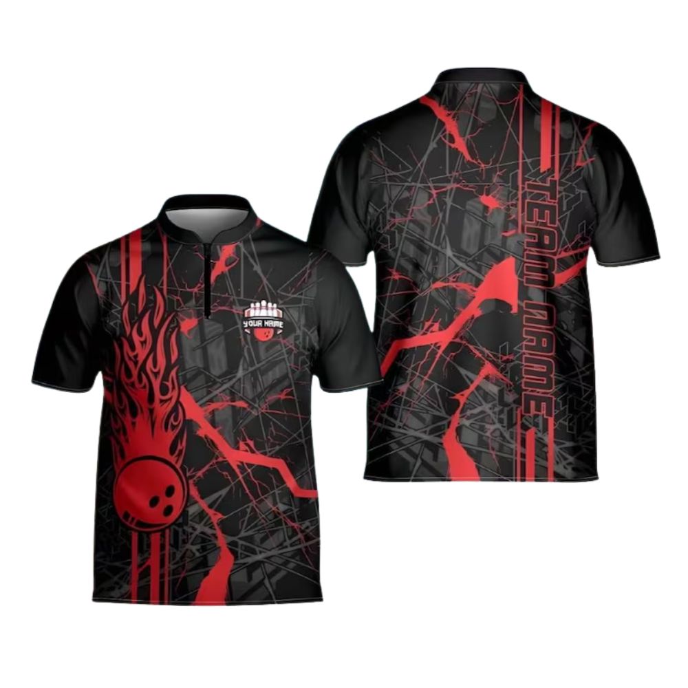 Custom Team Red And Black Bowling Jerseys Men, Custom Bowling Jersey With Name BZ0273