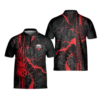 Custom Team Red And Black Bowling Jerseys Men, Custom Bowling Jersey With Name BZ0273