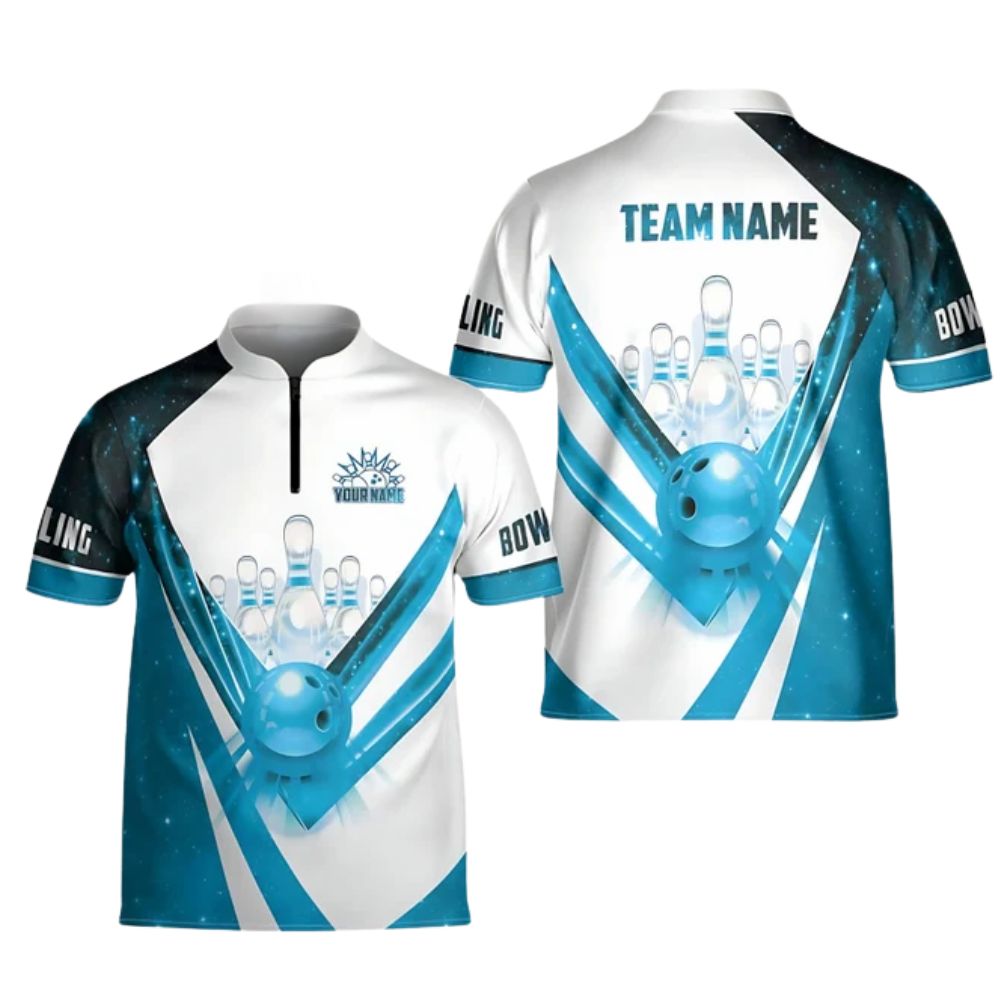 Custom Mens Blue And White Bowling Team Jerseys, Custom Bowling Team Shirts BZ0275