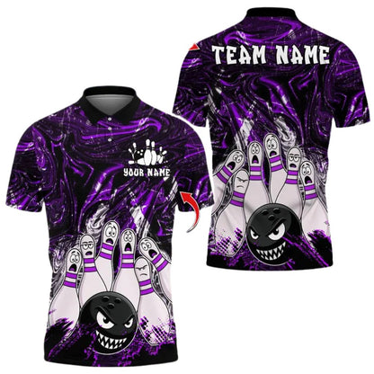 Custom Purple Funny Bowling Polo Shirts For Men, Custom Funny Bowling Team Shirts BZ0276