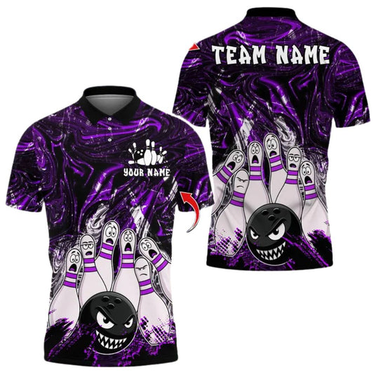 Custom Purple Funny Bowling Polo Shirts For Men, Custom Funny Bowling Team Shirts BZ0276