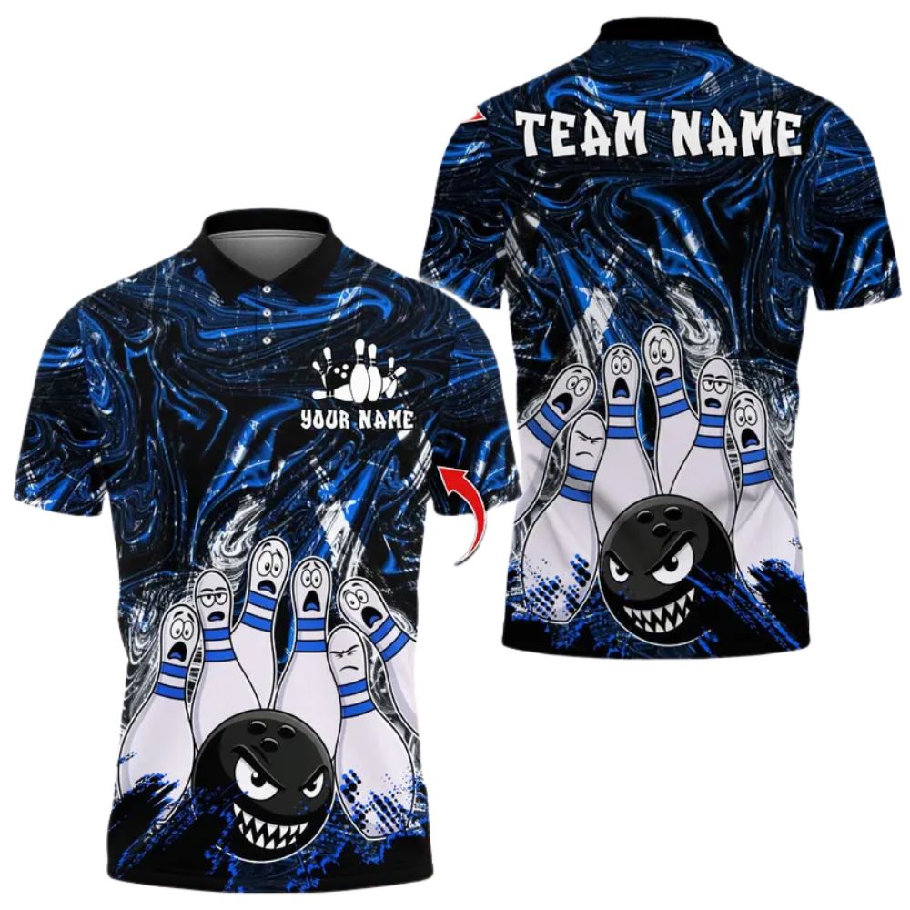 Custom Purple Funny Bowling Polo Shirts For Men, Custom Funny Bowling Team Shirts BZ0276