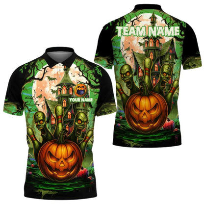 Custom Halloween Bowling Polo Shirt For Men, Custom Halloween Bowling Team Shirts BZ0279