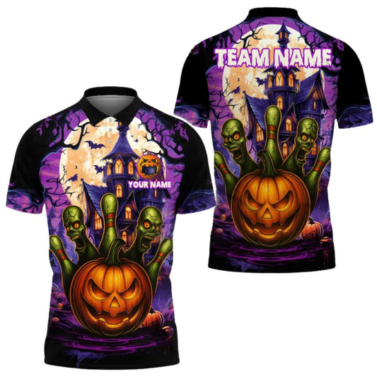 Custom Halloween Bowling Polo Shirt For Men, Custom Halloween Bowling Team Shirts BZ0279