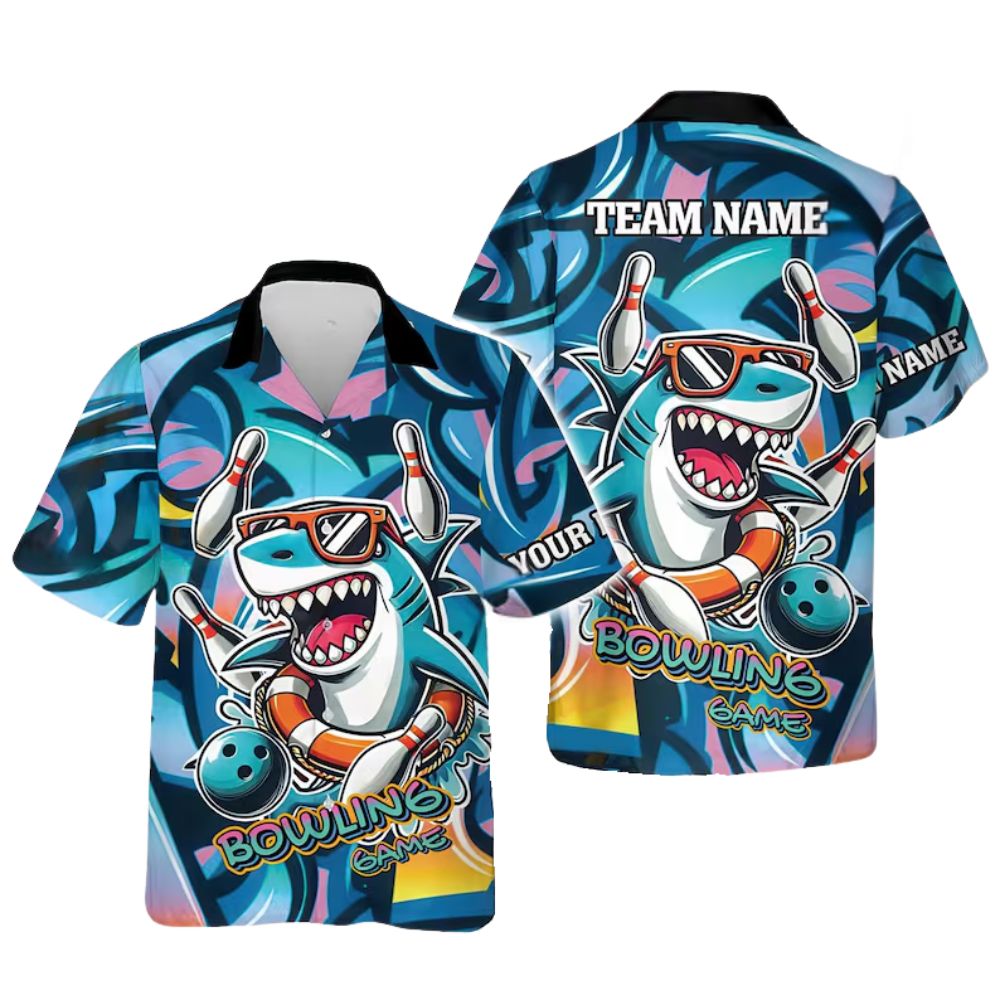 Custom Funny Shark Hawaiian Bowling Team Shirts, Custom Shark Bowling Shirt BZ0280