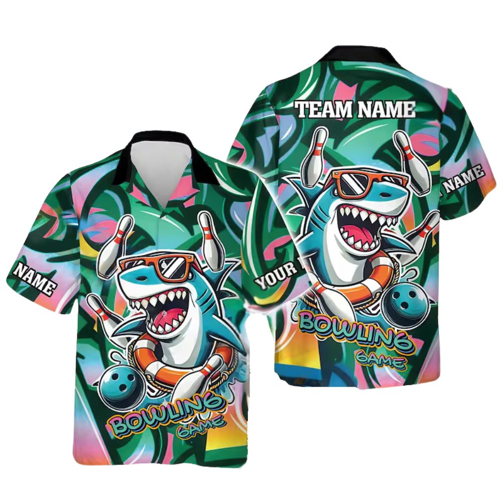 Custom Funny Shark Hawaiian Bowling Team Shirts, Custom Shark Bowling Shirt BZ0280