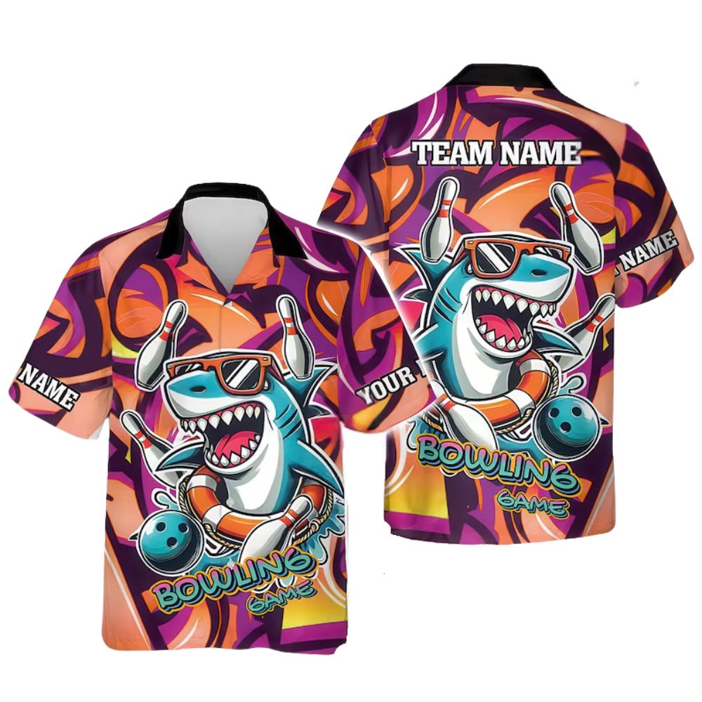 Custom Funny Shark Hawaiian Bowling Team Shirts, Custom Shark Bowling Shirt BZ0280