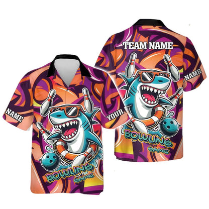 Custom Funny Shark Hawaiian Bowling Team Shirts, Custom Shark Bowling Shirt BZ0280