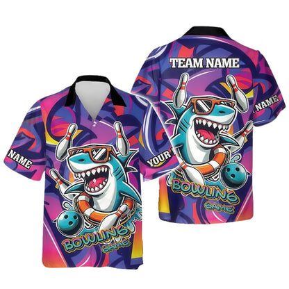 Custom Funny Shark Hawaiian Bowling Team Shirts, Custom Shark Bowling Shirt BZ0280