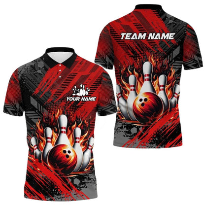 Custom Green Flame Bowling Polo Shirt For Men, Custom Flame Bowling Team Shirts BZ0282