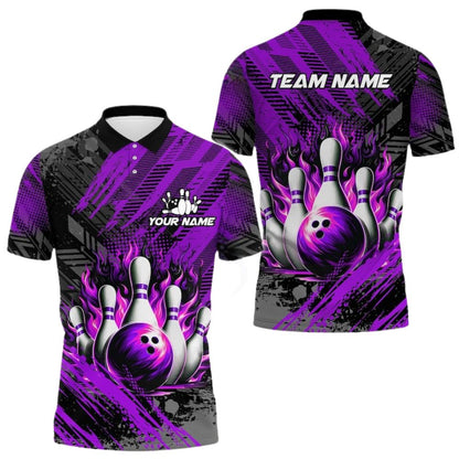 Custom Green Flame Bowling Polo Shirt For Men, Custom Flame Bowling Team Shirts BZ0282
