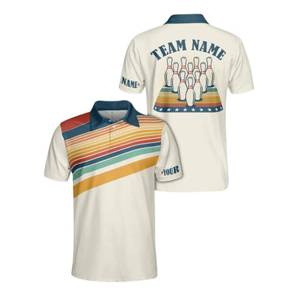 Custom Mens Blue Retro Bowling Polo Shirts, Custom Retro Bowling Team Shirts BZ0283