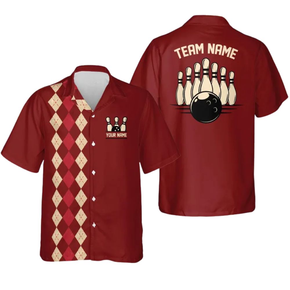 Custom Vintage Red Hawaiian Bowling Team Shirts For Men, Custom Vintage Bowling Shirts BZ0284