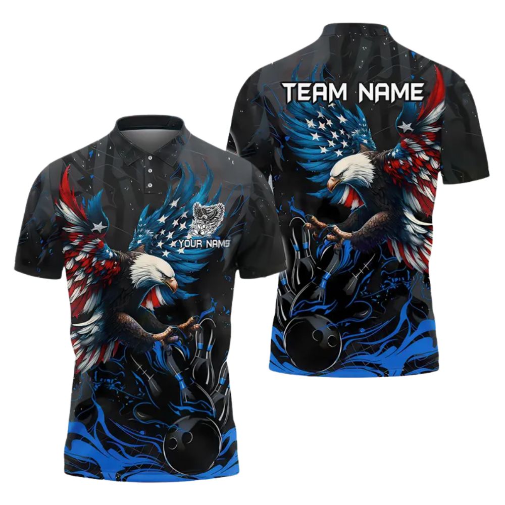 Custom American Eagles Bowling Polo Shirt For Men, Custom American Eagles Bowling Team Shirts BZ0285
