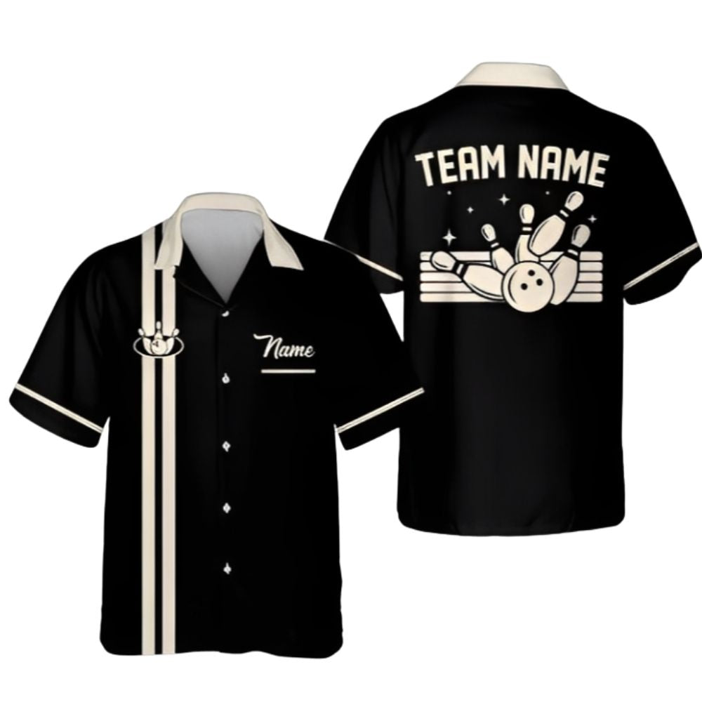 Custom Vintage Navy Blue Hawaiian Bowling Team Shirts For Men, Custom Bowling Team Shirts BZ0288