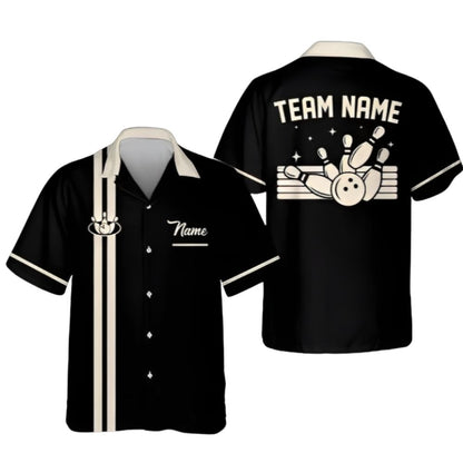 Custom Vintage Navy Blue Hawaiian Bowling Team Shirts For Men, Custom Bowling Team Shirts BZ0288