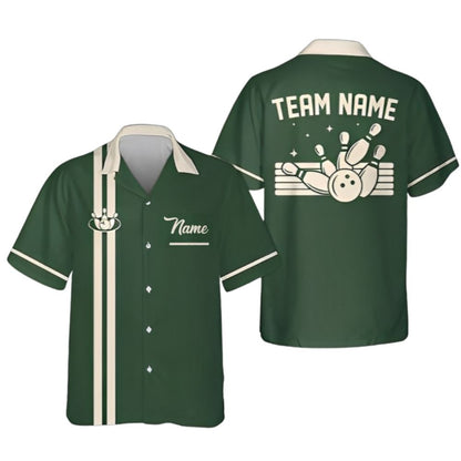 Custom Vintage Navy Blue Hawaiian Bowling Team Shirts For Men, Custom Bowling Team Shirts BZ0288