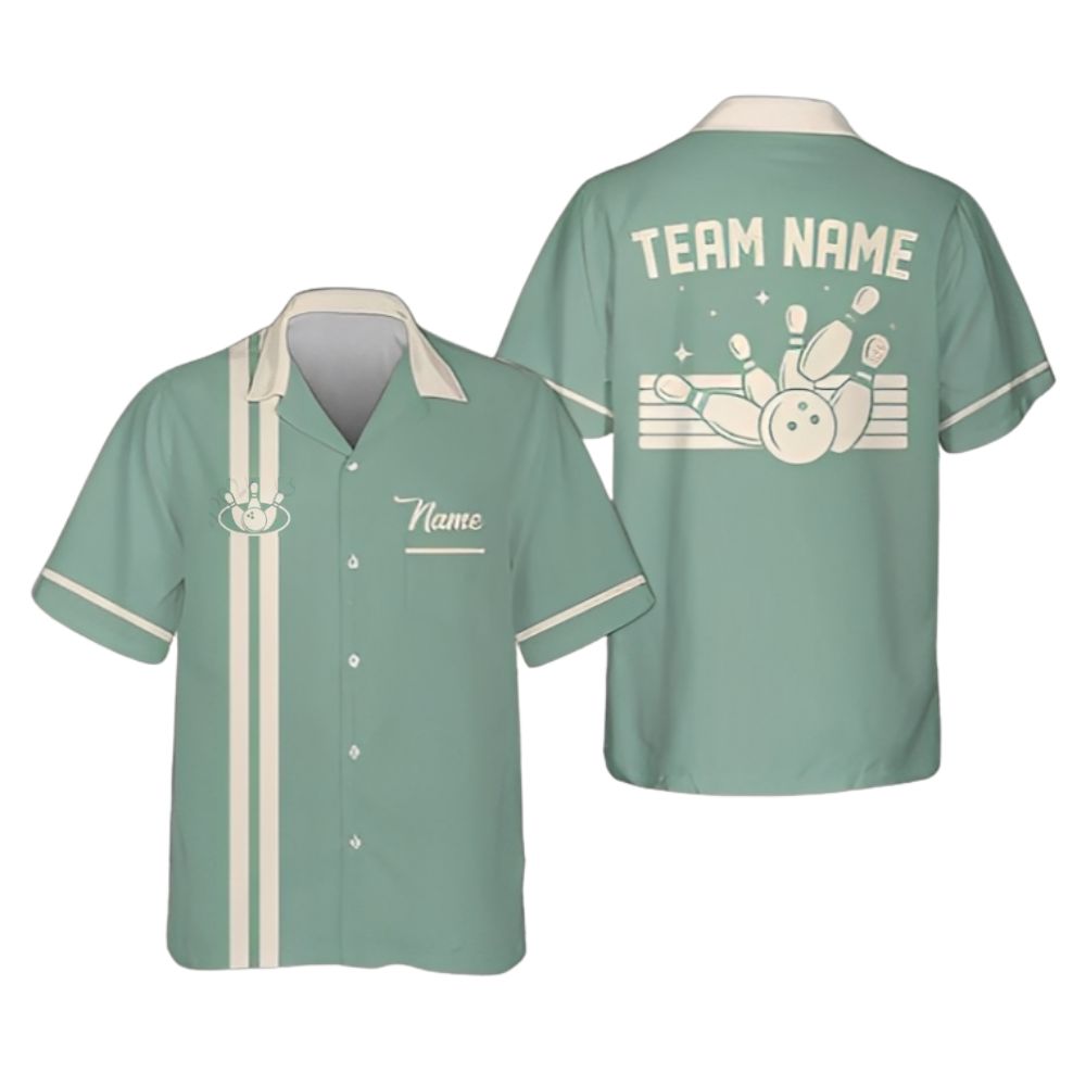 Custom Vintage Navy Blue Hawaiian Bowling Team Shirts For Men, Custom Bowling Team Shirts BZ0288