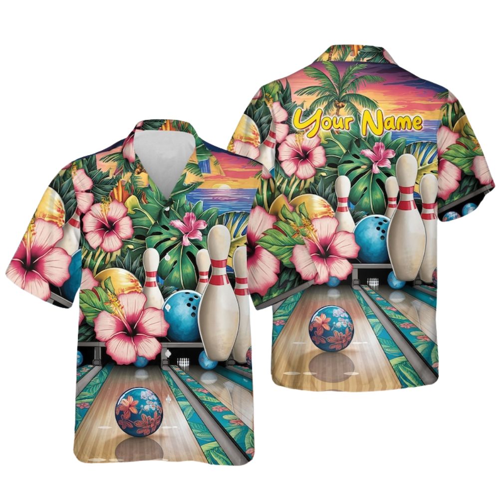 Custom Tropical Hawaiian Bowling Team Shirts For Men Women, Custom Tropical Bowling Shirt BZ0289