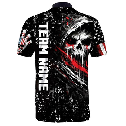 Custom Skull Bowling Team Jerseys Shirt For Men, Custom Skull American Flag Bowling Team Shirts BZ0290