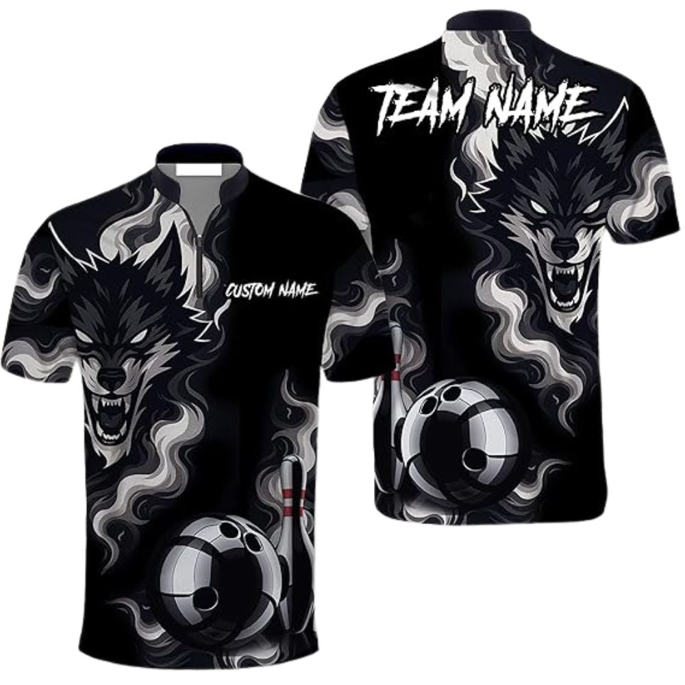 Custom Mens Black Wolf Bowling Team Jerseys Shirt, Custom Wolf Bowling Shirt BZ0297