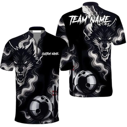 Custom Mens Black Wolf Bowling Team Jerseys Shirt, Custom Wolf Bowling Shirt BZ0297