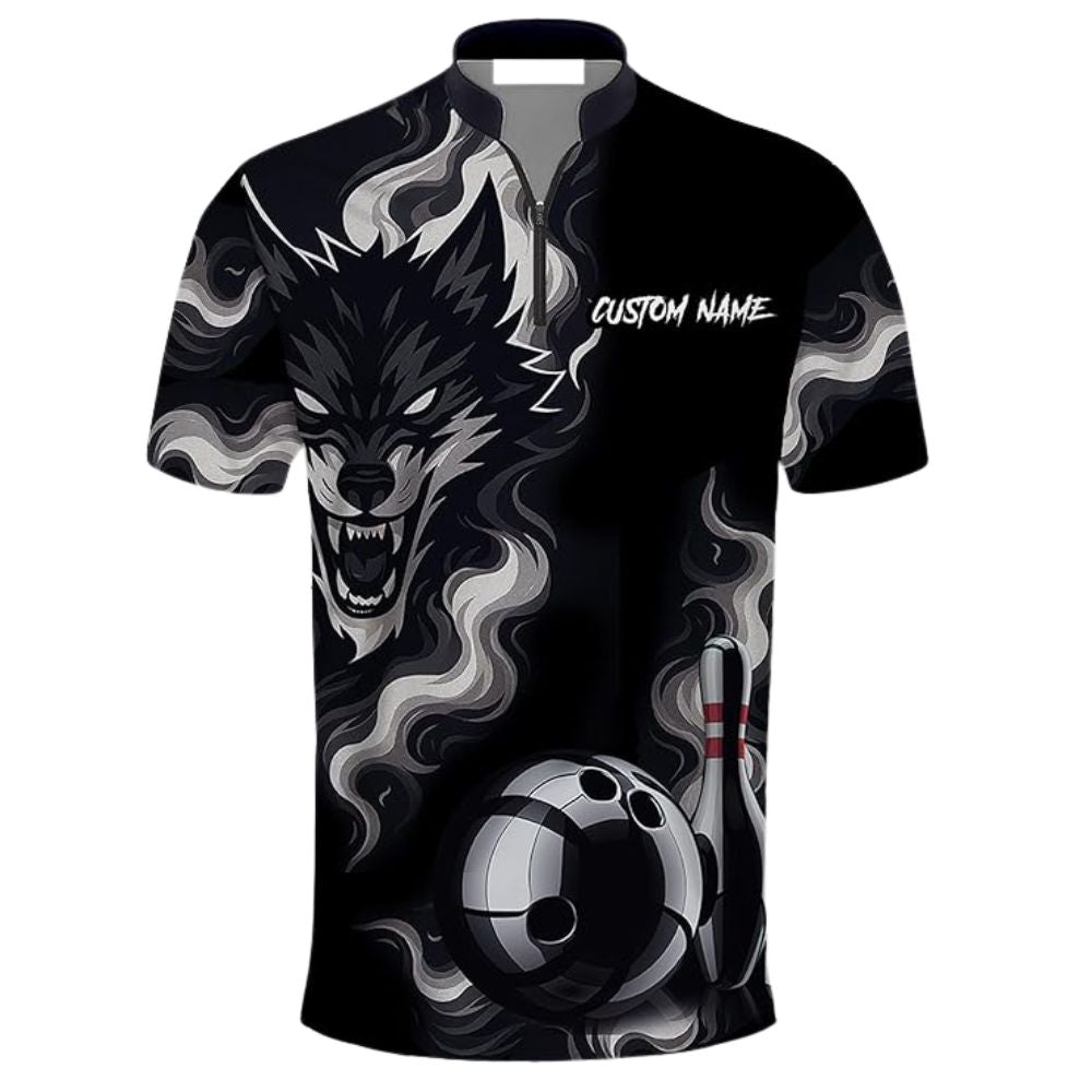 Custom Mens Black Wolf Bowling Team Jerseys Shirt, Custom Wolf Bowling Shirt BZ0297