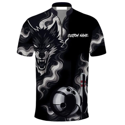 Custom Mens Black Wolf Bowling Team Jerseys Shirt, Custom Wolf Bowling Shirt BZ0297