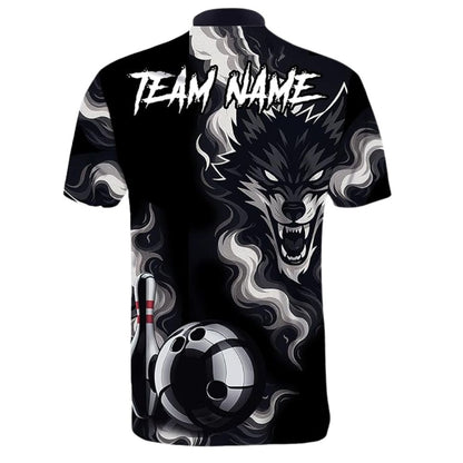 Custom Mens Black Wolf Bowling Team Jerseys Shirt, Custom Wolf Bowling Shirt BZ0297
