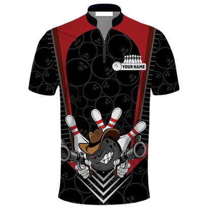 Strike Custom Team Red And Black Bowling Jerseys Shirt For Men, Custom Bowling Team Shirts BZ0304