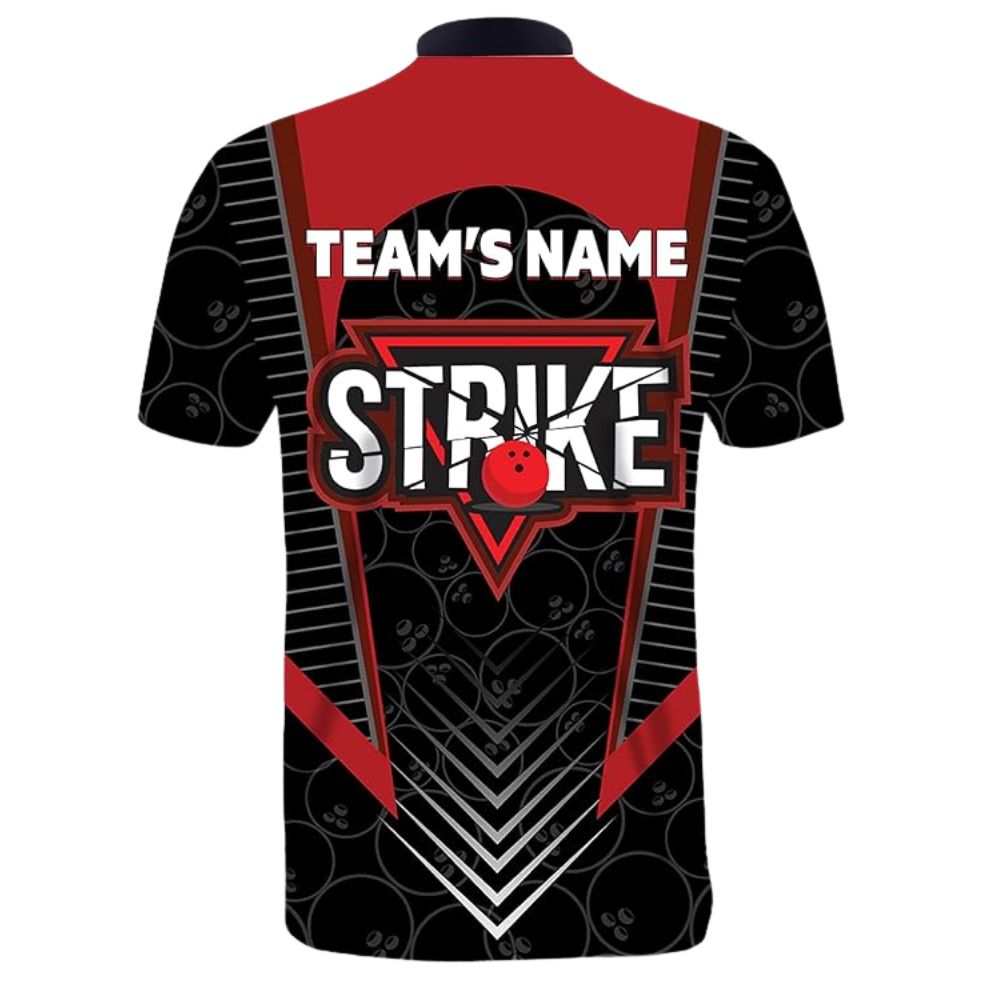 Strike Custom Team Red And Black Bowling Jerseys Shirt For Men, Custom Bowling Team Shirts BZ0304