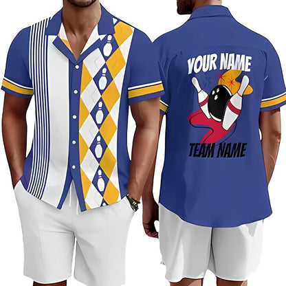 Custom Retro Blue Hawaiian Bowling Team Shirts For Men, Custom Retro Bowling Team Shirts BZ0306