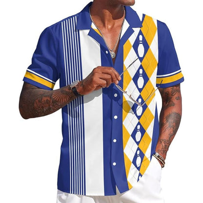 Custom Retro Blue Hawaiian Bowling Team Shirts For Men, Custom Retro Bowling Team Shirts BZ0306