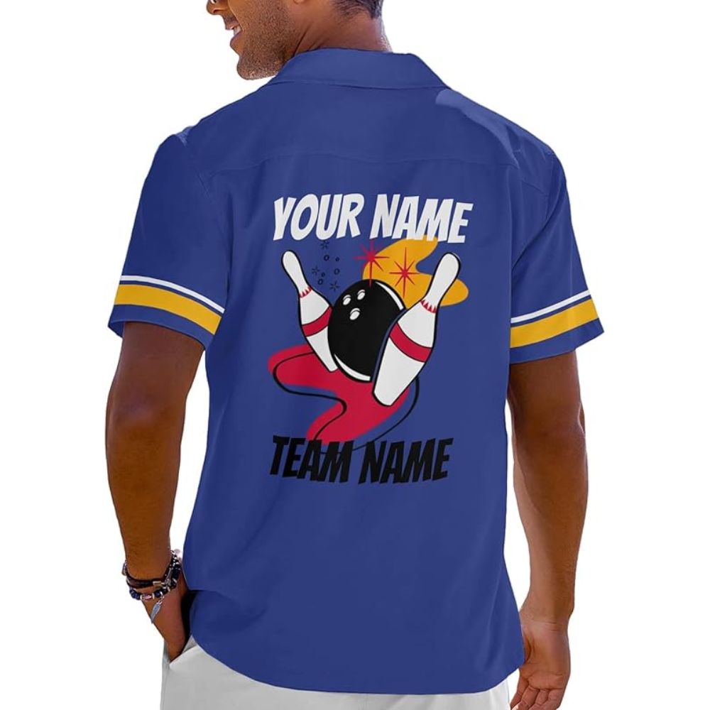 Custom Retro Blue Hawaiian Bowling Team Shirts For Men, Custom Retro Bowling Team Shirts BZ0306