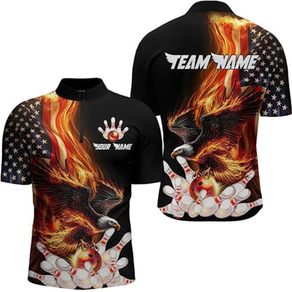 Custom Team Eagles American Flag Bowling Jerseys Shirt Men, Custom Eagles Bowling Shirt BZ0313