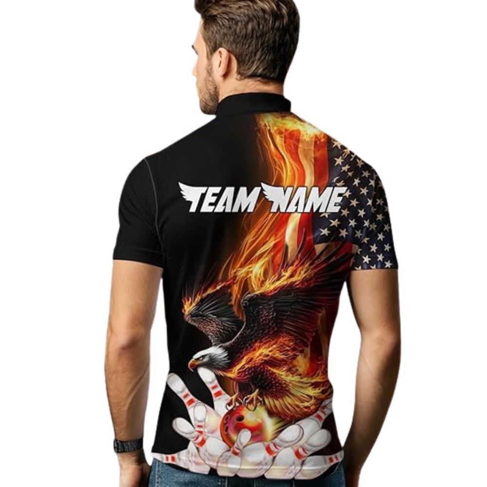 Custom Team Eagles American Flag Bowling Jerseys Shirt Men, Custom Eagles Bowling Shirt BZ0313