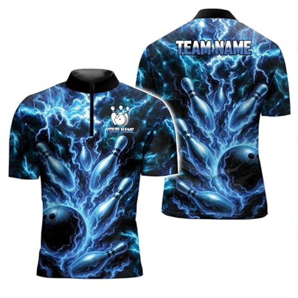 Custom Blue Thunder Bowling Team Jerseys Shirt Men, Custom Thunder Bowling Shirt BZ0316