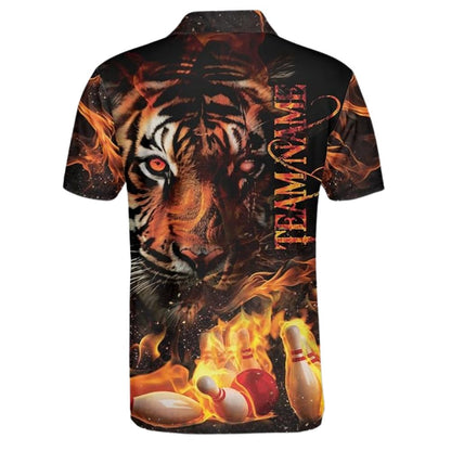 Custom Tiger Flame Bowling Polo Shirt For Men, Custom Tiger Bowling Team Shirts BZ0326