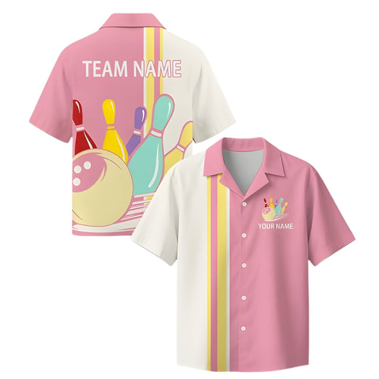 Custom Pink Bowling Hawaiian Shirt For Men Women, Custom Bowling Team Shirts BZ0334