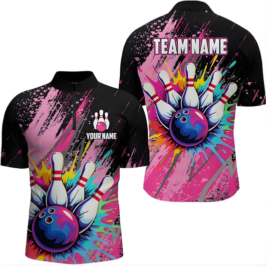 Black And Pink Custom Colorful Bowling Jersey For Mens, Custom Bowling Team Shirts BZ0335