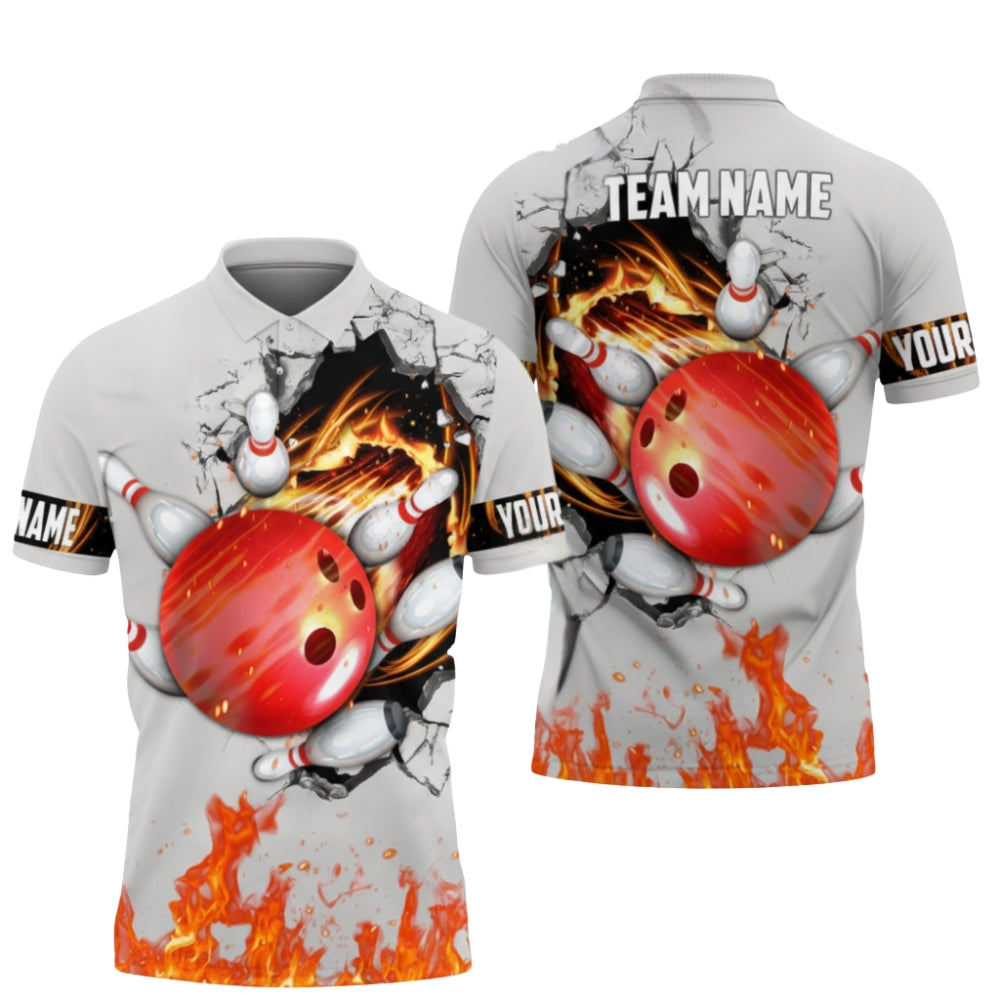 Custom Break Ball Flame Bowling Polo Shirt Men, Custom Flame Bowling Team Shirts BZ0363