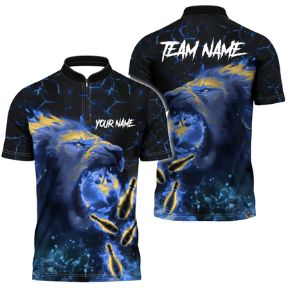 Custom Lion Blue Flame Bowling Jersey Shirt For Men, Custom Lion Bowling Team Shirt BZ0731